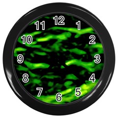 Green  Waves Abstract Series No3 Wall Clock (black) by DimitriosArt