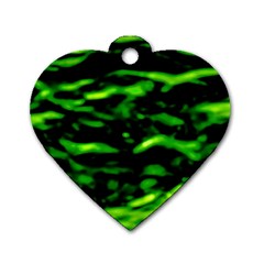 Green  Waves Abstract Series No3 Dog Tag Heart (two Sides) by DimitriosArt