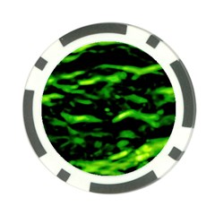 Green  Waves Abstract Series No3 Poker Chip Card Guard by DimitriosArt