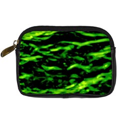 Green  Waves Abstract Series No3 Digital Camera Leather Case by DimitriosArt