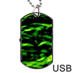 Green  Waves Abstract Series No3 Dog Tag Usb Flash (two Sides) by DimitriosArt