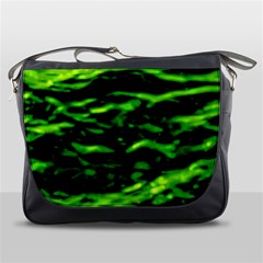 Green  Waves Abstract Series No3 Messenger Bag by DimitriosArt