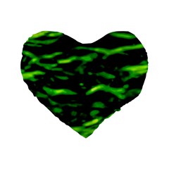 Green  Waves Abstract Series No3 Standard 16  Premium Heart Shape Cushions by DimitriosArt