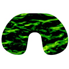 Green  Waves Abstract Series No3 Travel Neck Pillow by DimitriosArt