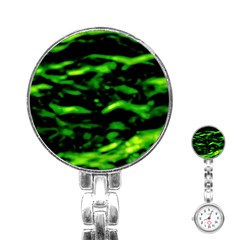 Green  Waves Abstract Series No3 Stainless Steel Nurses Watch by DimitriosArt