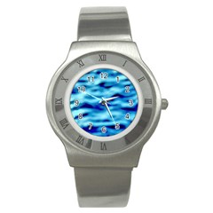 Blue Waves Abstract Series No4 Stainless Steel Watch by DimitriosArt