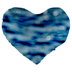 Blue Waves Abstract Series No5 Large 19  Premium Flano Heart Shape Cushions by DimitriosArt