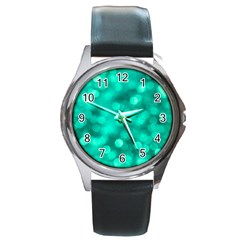 Light Reflections Abstract No9 Turquoise Round Metal Watch by DimitriosArt