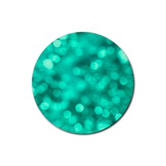 Light Reflections Abstract No9 Turquoise Rubber Round Coaster (4 Pack) by DimitriosArt