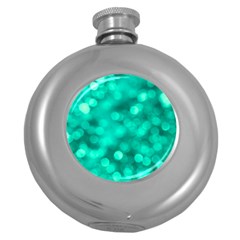 Light Reflections Abstract No9 Turquoise Round Hip Flask (5 Oz) by DimitriosArt