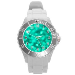 Light Reflections Abstract No9 Turquoise Round Plastic Sport Watch (l) by DimitriosArt