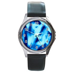 Blue Abstract 2 Round Metal Watch by DimitriosArt