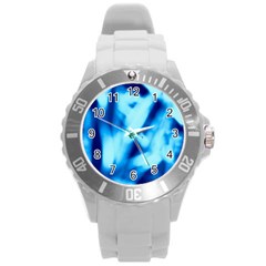 Blue Abstract 2 Round Plastic Sport Watch (l) by DimitriosArt