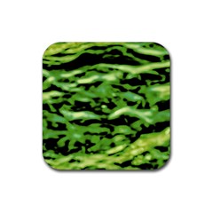 Green  Waves Abstract Series No11 Rubber Coaster (square) by DimitriosArt