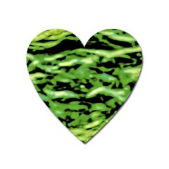 Green  Waves Abstract Series No11 Heart Magnet by DimitriosArt