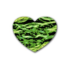 Green  Waves Abstract Series No11 Rubber Heart Coaster (4 Pack) by DimitriosArt