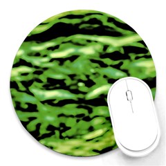 Green  Waves Abstract Series No11 Round Mousepads by DimitriosArt