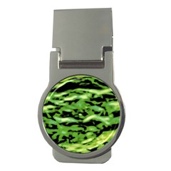 Green  Waves Abstract Series No11 Money Clips (round)  by DimitriosArt