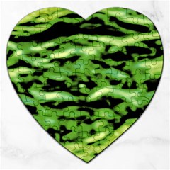 Green  Waves Abstract Series No11 Jigsaw Puzzle (heart) by DimitriosArt