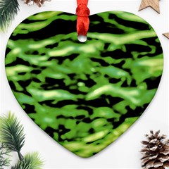 Green  Waves Abstract Series No11 Heart Ornament (two Sides) by DimitriosArt