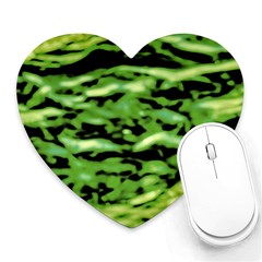 Green  Waves Abstract Series No11 Heart Mousepads by DimitriosArt