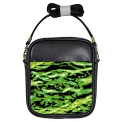 Green  Waves Abstract Series No11 Girls Sling Bag by DimitriosArt