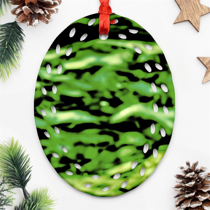 Green  Waves Abstract Series No11 Oval Filigree Ornament (Two Sides)