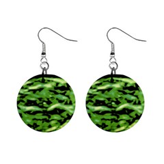 Green  Waves Abstract Series No11 Mini Button Earrings by DimitriosArt