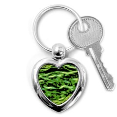 Green  Waves Abstract Series No11 Key Chain (heart) by DimitriosArt