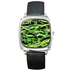 Green  Waves Abstract Series No11 Square Metal Watch by DimitriosArt