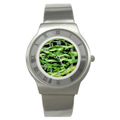 Green  Waves Abstract Series No11 Stainless Steel Watch by DimitriosArt