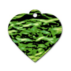 Green  Waves Abstract Series No11 Dog Tag Heart (one Side) by DimitriosArt