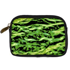 Green  Waves Abstract Series No11 Digital Camera Leather Case by DimitriosArt