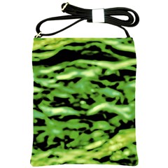 Green  Waves Abstract Series No11 Shoulder Sling Bag by DimitriosArt