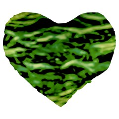 Green  Waves Abstract Series No11 Large 19  Premium Heart Shape Cushions by DimitriosArt