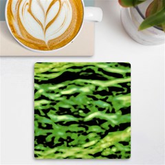 Green  Waves Abstract Series No11 Uv Print Square Tile Coaster  by DimitriosArt