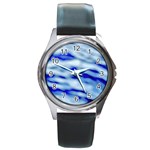 Blue Waves Abstract Series No10 Round Metal Watch Front