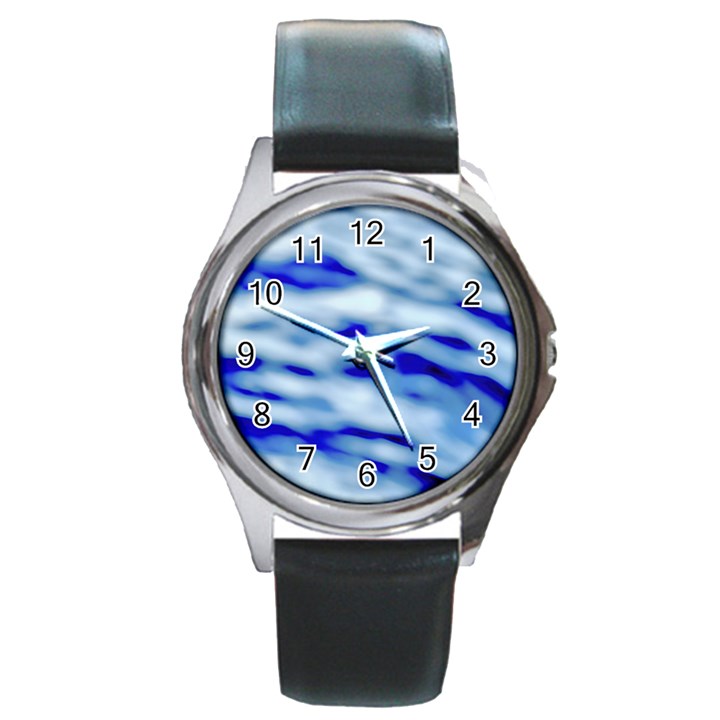 Blue Waves Abstract Series No10 Round Metal Watch