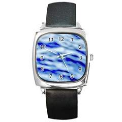 Blue Waves Abstract Series No10 Square Metal Watch by DimitriosArt