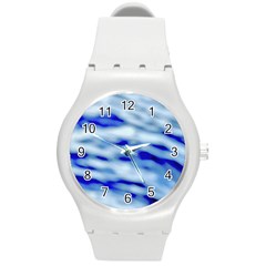 Blue Waves Abstract Series No10 Round Plastic Sport Watch (m) by DimitriosArt