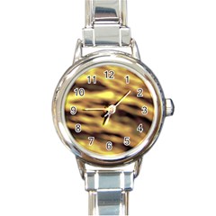 Yellow  Waves Abstract Series No10 Round Italian Charm Watch by DimitriosArt