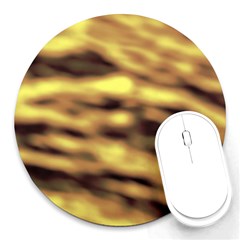 Yellow  Waves Abstract Series No10 Round Mousepads by DimitriosArt