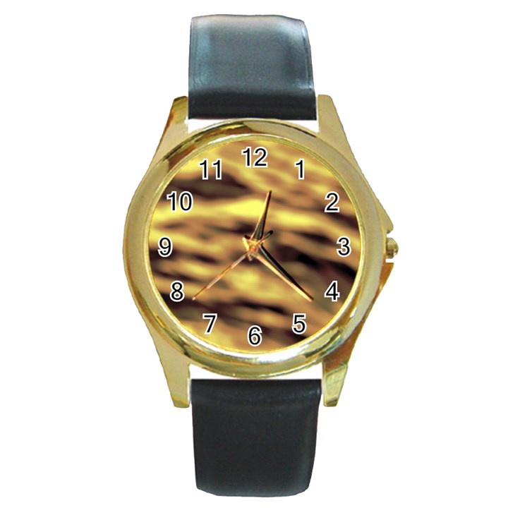 Yellow  Waves Abstract Series No10 Round Gold Metal Watch