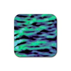 Green  Waves Abstract Series No6 Rubber Coaster (square) by DimitriosArt