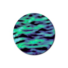 Green  Waves Abstract Series No6 Rubber Round Coaster (4 Pack) by DimitriosArt