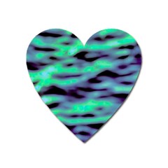 Green  Waves Abstract Series No6 Heart Magnet by DimitriosArt