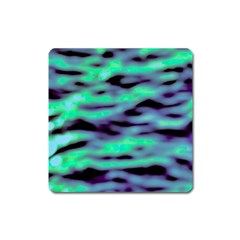 Green  Waves Abstract Series No6 Square Magnet by DimitriosArt