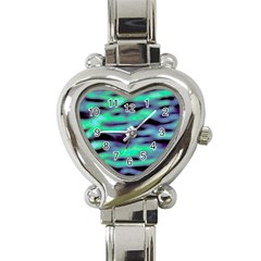 Green  Waves Abstract Series No6 Heart Italian Charm Watch by DimitriosArt