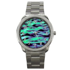 Green  Waves Abstract Series No6 Sport Metal Watch by DimitriosArt