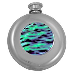 Green  Waves Abstract Series No6 Round Hip Flask (5 Oz) by DimitriosArt